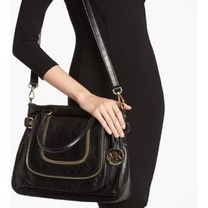 Michael Kors Naomi Black Leather Zipper Satchel
